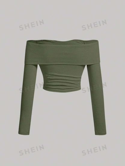 SHEIN MOD Camiseta de hombros descubiertos girante delantero
