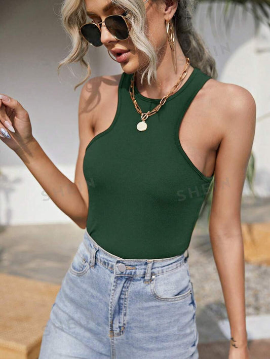 SHEIN Essnce Camiseta Sin Mangas Con Cuello Redondo Para Mujer