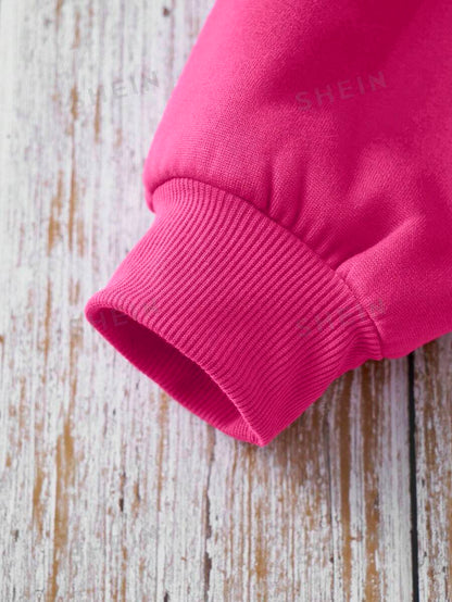 SHEIN EZwear Sudadera De Mujer Con Estampado De Letras De Corazón Con Manga Larga Y Hombros Caídos De Franela