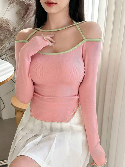 DAZY Camiseta Con Detalle De Recorte Con Ribete En Contraste Mujer