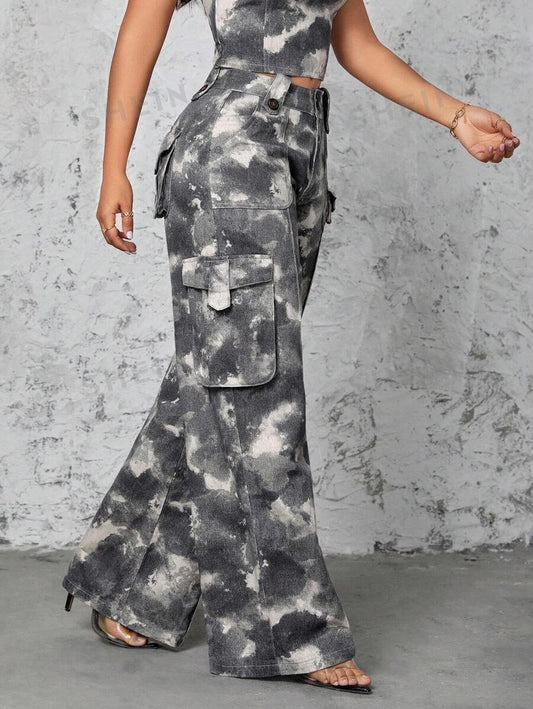 SHEIN SXY Vaqueros De Mezclilla Estilo Cargo Con Efecto Tie-dye