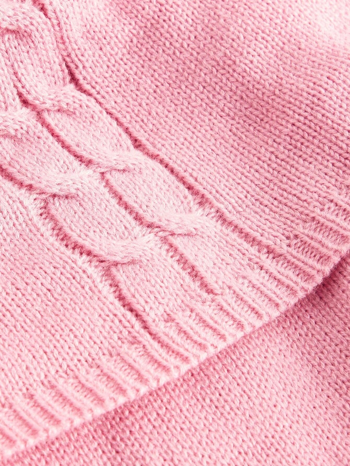 ROMWE Kawaii Suéter de punto de cable rosa con hombros descubiertos y unicolor para ocasiones informales Mujer