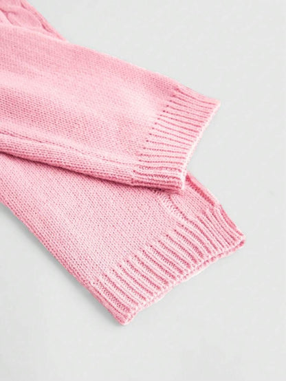 ROMWE Kawaii Suéter de punto de cable rosa con hombros descubiertos y unicolor para ocasiones informales Mujer
