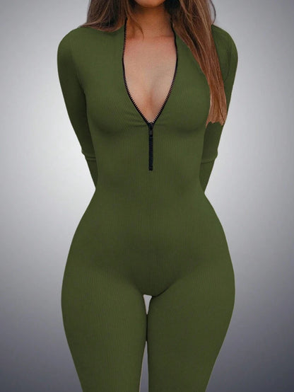 SHEIN EZwear Mono Delgado De Media Cremallera De Color Sólido Para Mujer