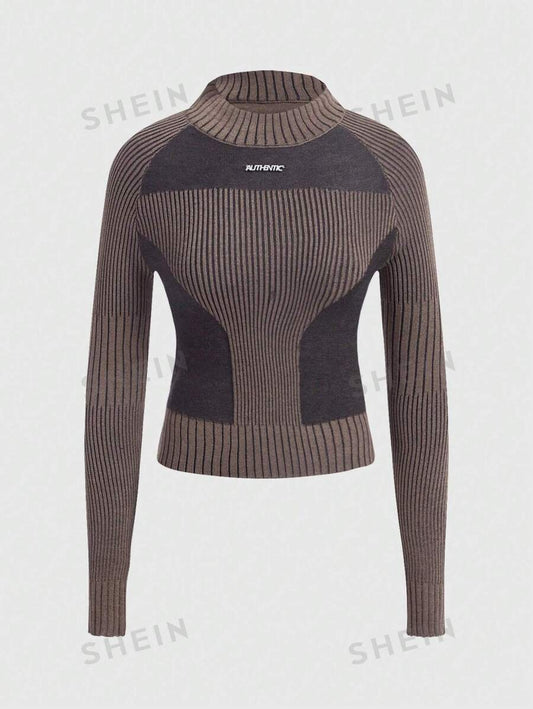 ROMWE Grunge Punk Suéter De Jersey De Punto Acanalado Vintage Con Logotipo De Metal Funcional Para Deportes Estilo Americano De Mujer, Ideal Para Llevar Debajo De Otras Prendas