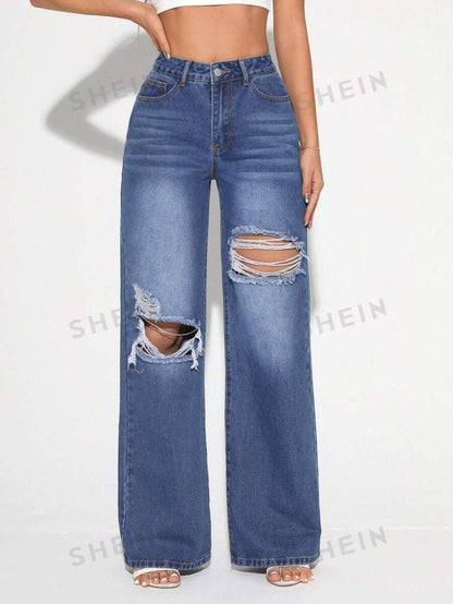 SHEIN Tall Jeans De Ajuste Amplio Y Desgastados Para Mujer
