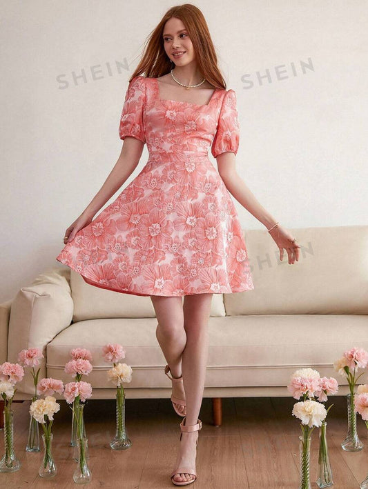 SHEIN MOD Vestido De Manga Corta Con Estampado Floral Para Mujer