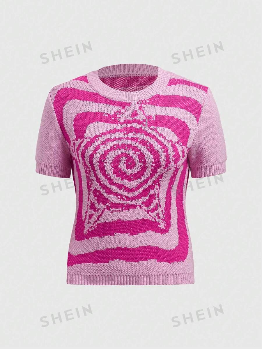 ROMWE Jersey Con Estampado De Espiral Y Bloques De Color Para Mujer Con Diseño De Estrella De Cinco Puntas
