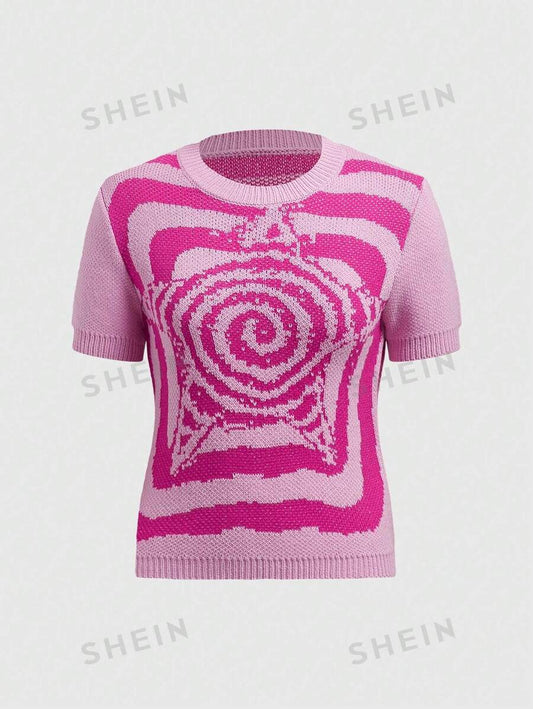 ROMWE Jersey Con Estampado De Espiral Y Bloques De Color Para Mujer Con Diseño De Estrella De Cinco Puntas