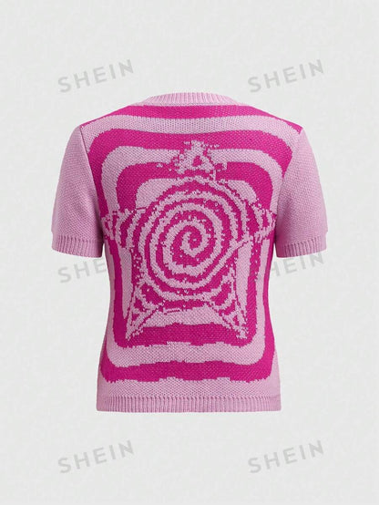 ROMWE Jersey Con Estampado De Espiral Y Bloques De Color Para Mujer Con Diseño De Estrella De Cinco Puntas