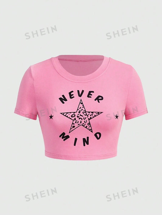 ROMWE Kawaii Camiseta Corta Estampada Con Estrellas Y Letras