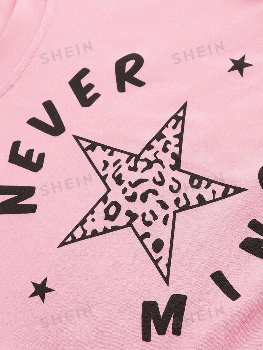 ROMWE Kawaii Camiseta Corta Estampada Con Estrellas Y Letras