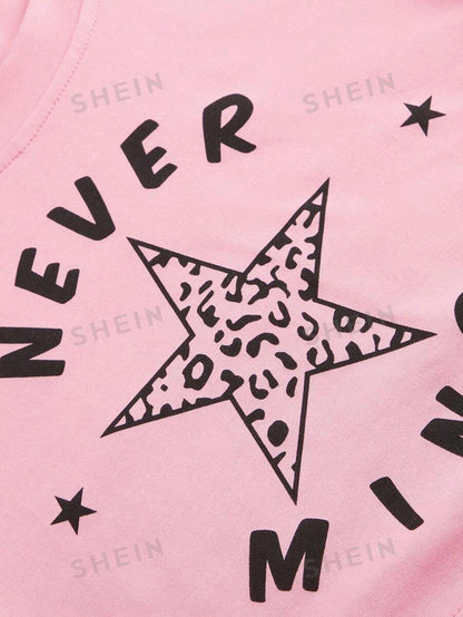 ROMWE Kawaii Camiseta Corta Estampada Con Estrellas Y Letras