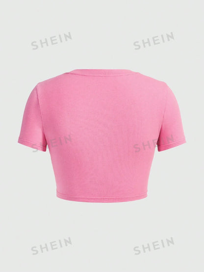 ROMWE Kawaii Camiseta Corta Estampada Con Estrellas Y Letras