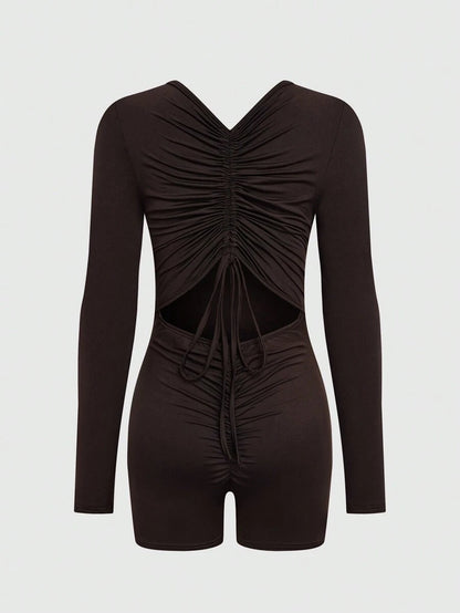 SHEIN Slayr Monos ajustado para mujer de unicolor con detalle de volantes sin espalda