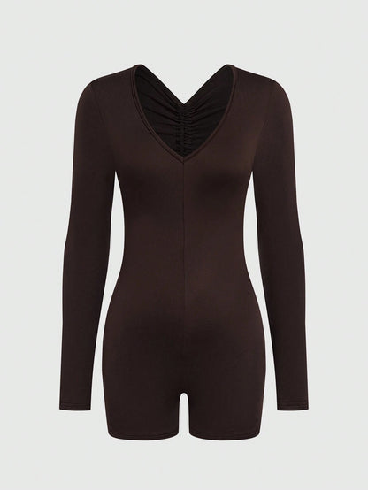 SHEIN Slayr Monos ajustado para mujer de unicolor con detalle de volantes sin espalda