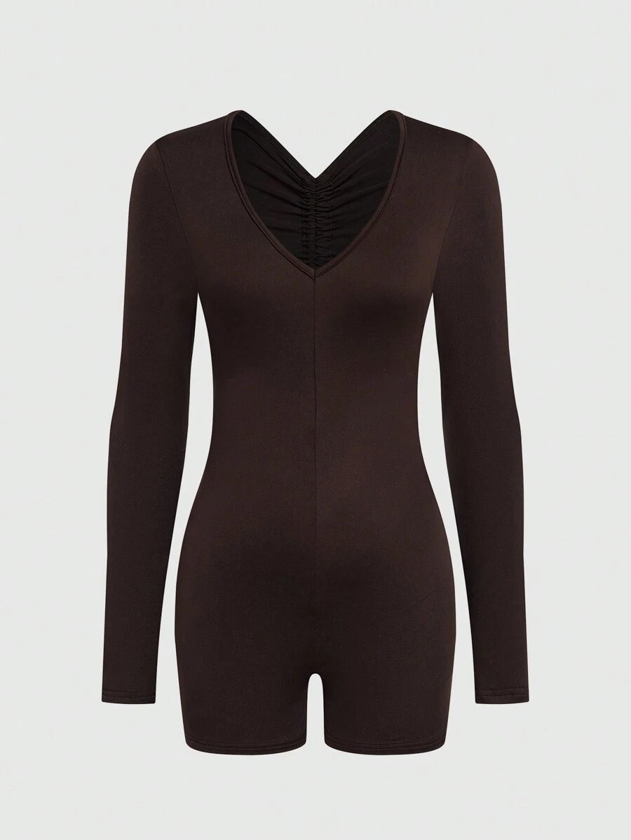 SHEIN Slayr Monos ajustado para mujer de unicolor con detalle de volantes sin espalda
