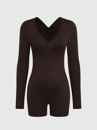 SHEIN Slayr Monos ajustado para mujer de unicolor con detalle de volantes sin espalda