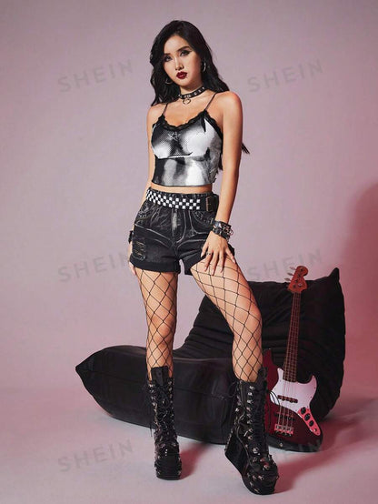 ROMWE Grunge Punk Camiseta de tirantes estilo casual para mujer con impresión en 3D del Body para verano