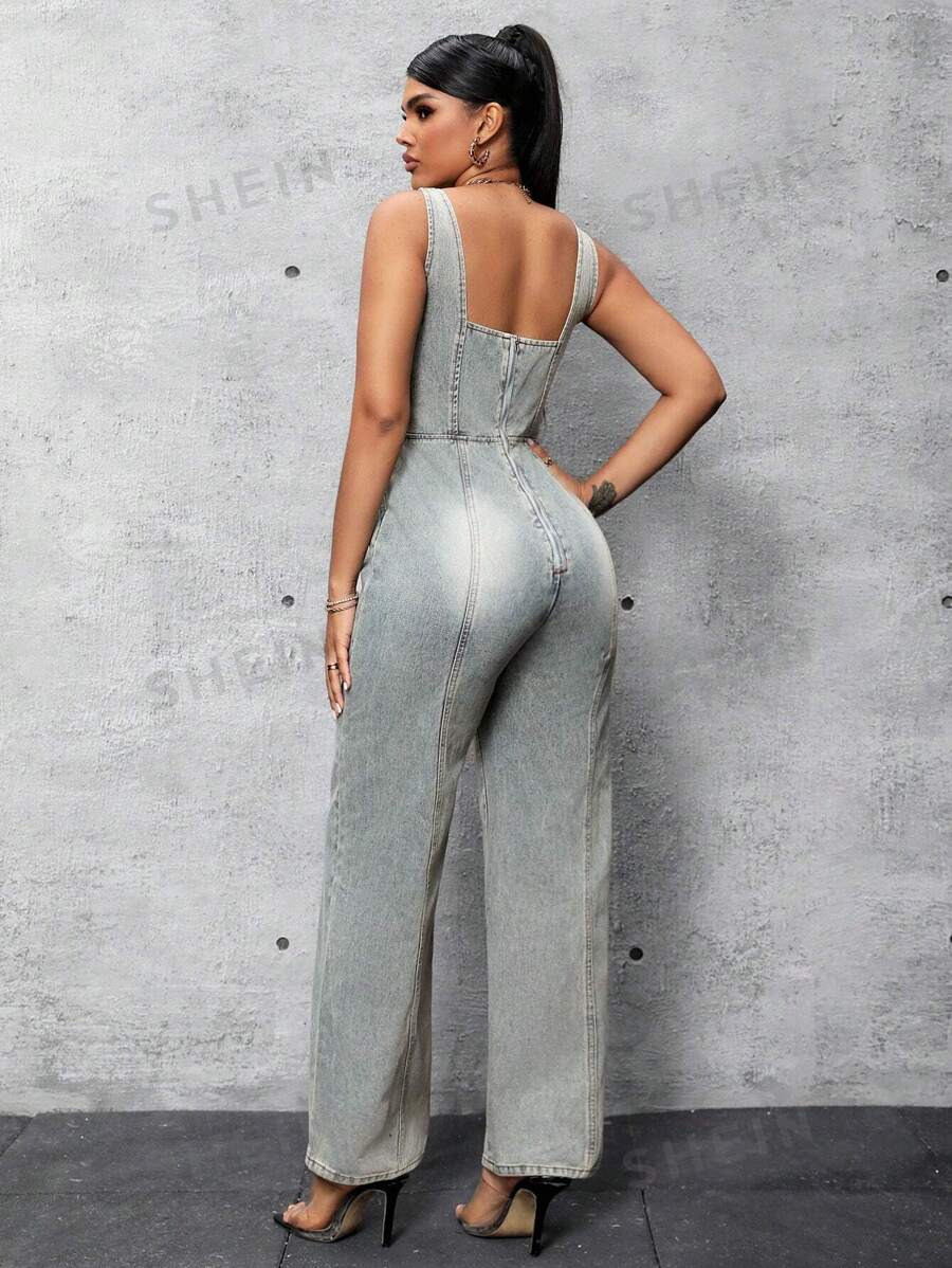 SHEIN SXY Mono Vaquero Sin Mangas Lavado