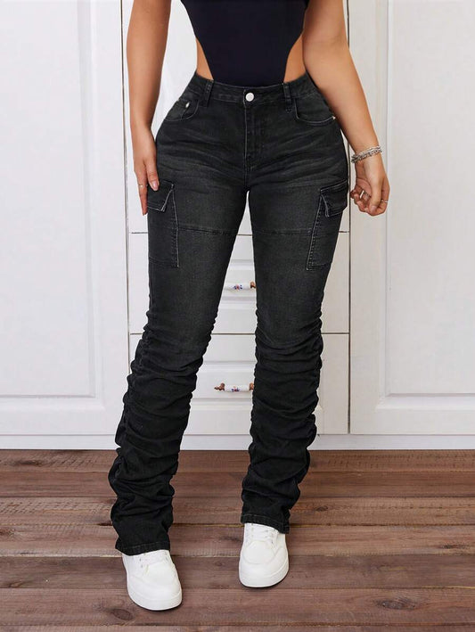 SHEIN ICON Pantalones Ajustados Y Plegados Al Estilo Carguero
