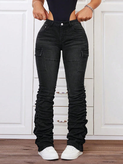 SHEIN ICON Pantalones Ajustados Y Plegados Al Estilo Carguero