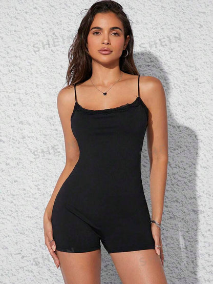 SHEIN EZwear Mono Unitard de mujer con tirantes ajustados tejidos en negro