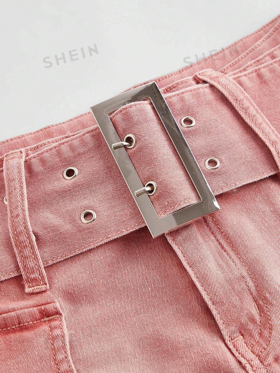 ROMWE Grunge Punk Minishorts de mezclilla rosa de estilo americano lavados con agua y desgastados con bolsillos para mujeres vintage