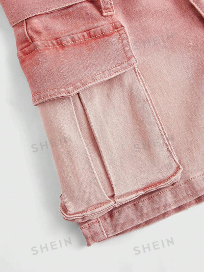 ROMWE Grunge Punk Minishorts de mezclilla rosa de estilo americano lavados con agua y desgastados con bolsillos para mujeres vintage