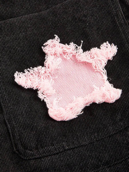 ROMWE Kawaii Mono Holgado De Pierna Ancha Con Parche De Estrella, Estilo Callejero