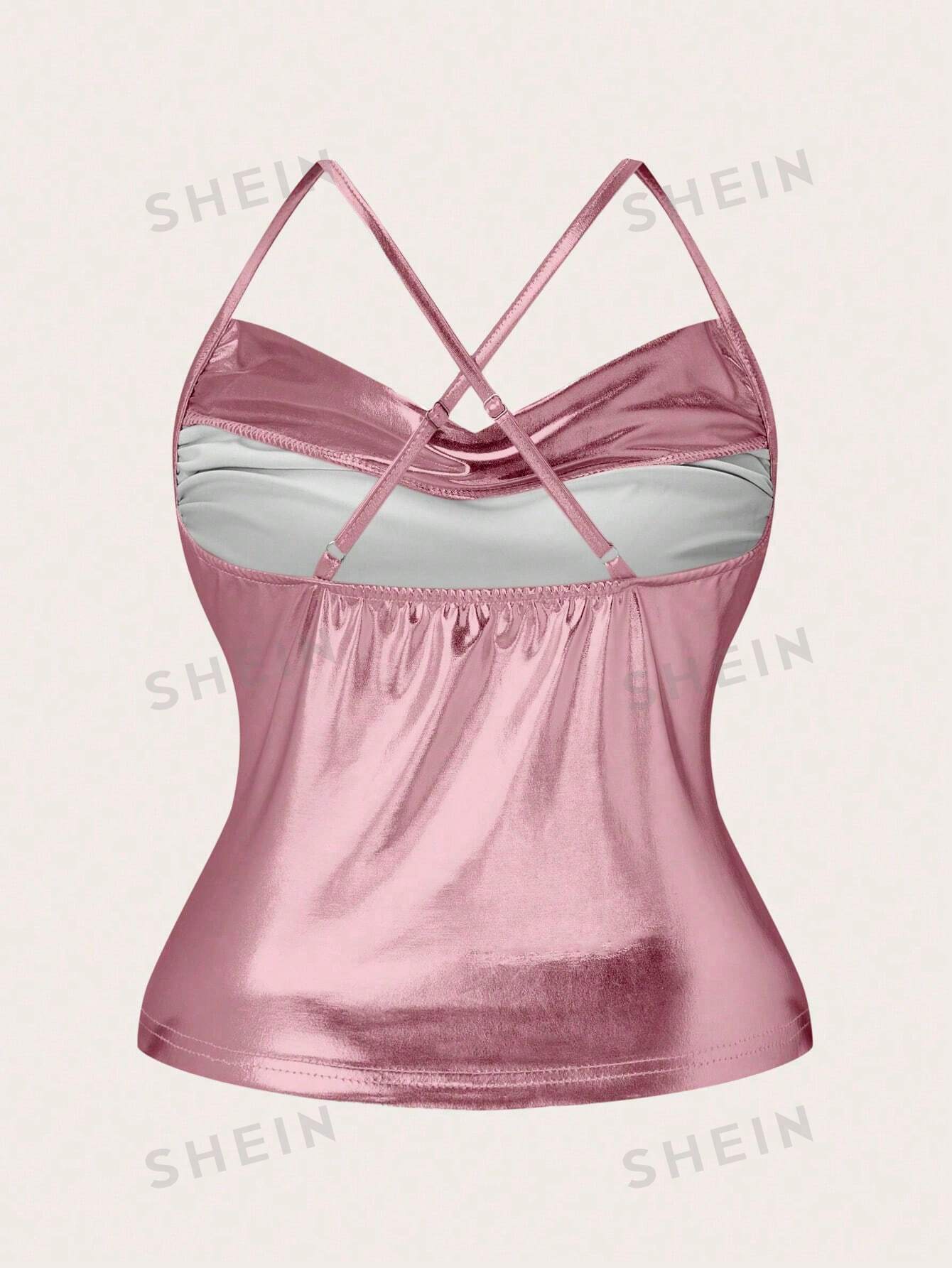 SHEIN VCAY Top De Camisola Plisado Con Escote En V Para Mujer Con Correas Cruzadas En La Espalda