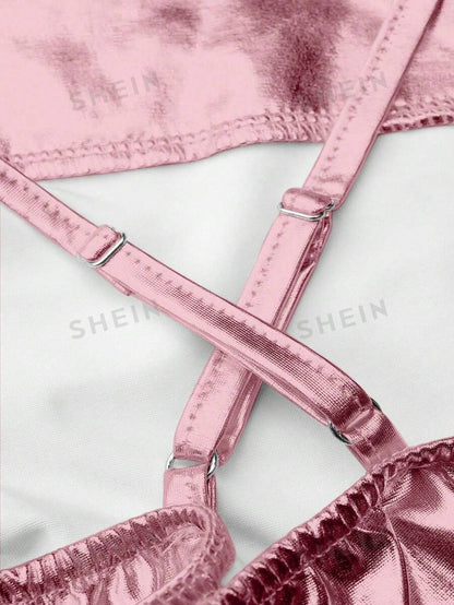 SHEIN VCAY Top De Camisola Plisado Con Escote En V Para Mujer Con Correas Cruzadas En La Espalda