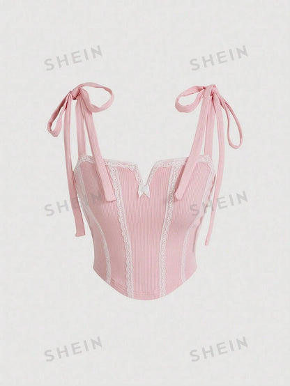 SHEIN MOD Blusa De Encaje Con Espagueti En Camisola De Mujer Con Dobladillo Asimétrico mujer