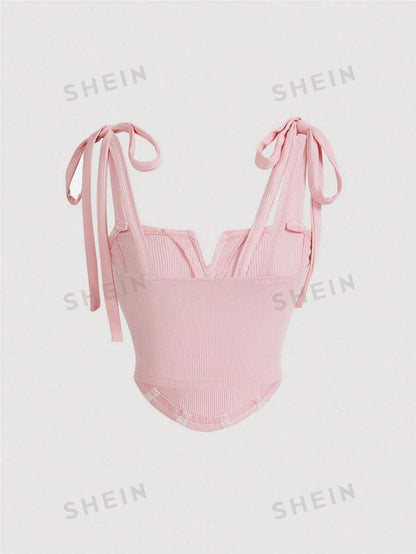 SHEIN MOD Blusa De Encaje Con Espagueti En Camisola De Mujer Con Dobladillo Asimétrico mujer