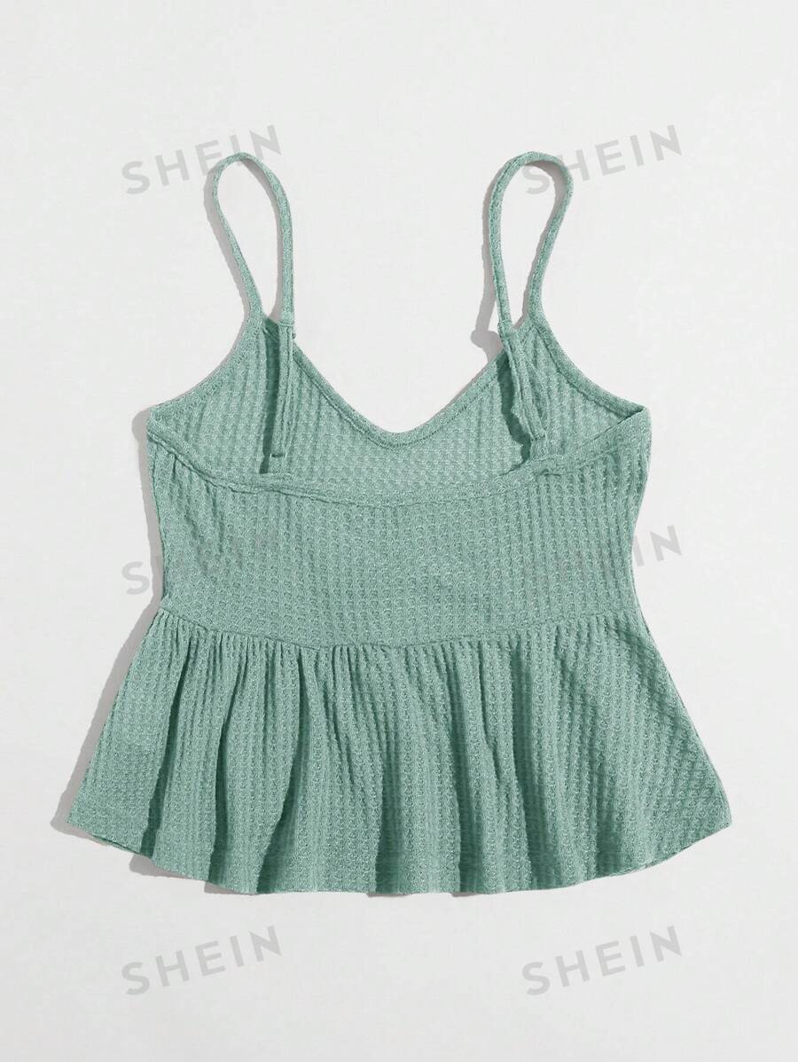 SHEIN WYWH Top De Tirantes Con Dobladillo De Volantes En Color Sólido, Adecuado Para Uso Diario En Primavera Y Verano