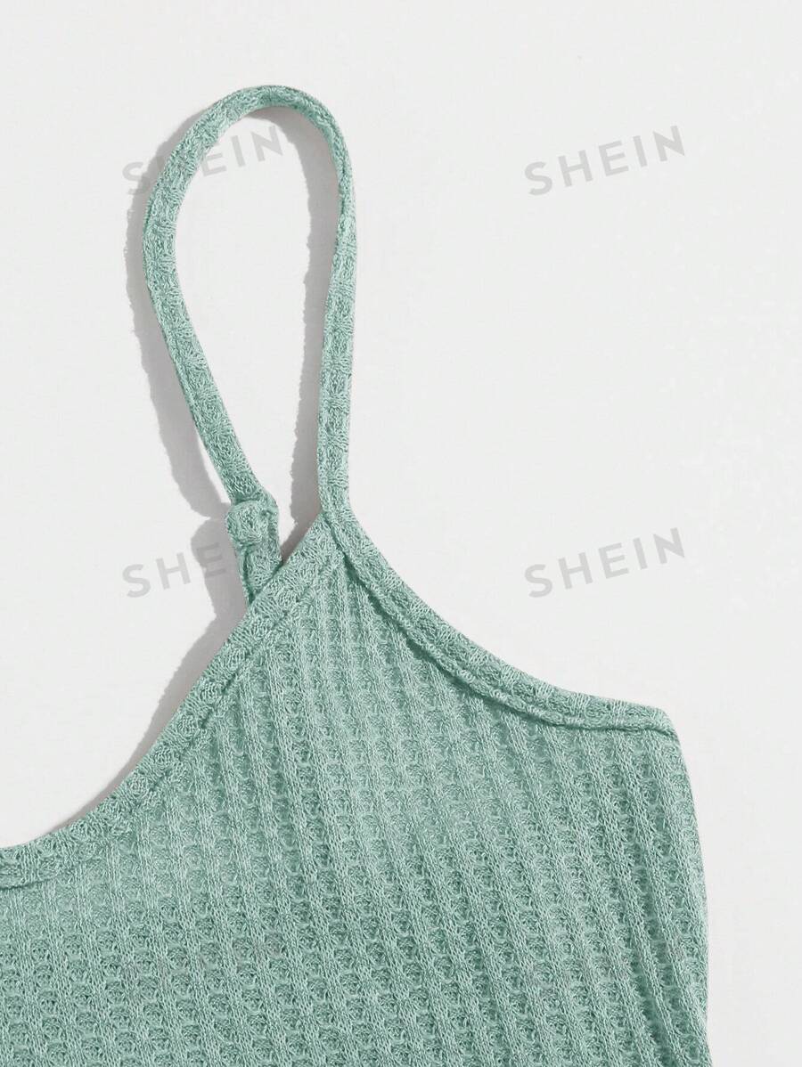SHEIN WYWH Top De Tirantes Con Dobladillo De Volantes En Color Sólido, Adecuado Para Uso Diario En Primavera Y Verano