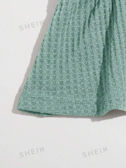SHEIN WYWH Top De Tirantes Con Dobladillo De Volantes En Color Sólido, Adecuado Para Uso Diario En Primavera Y Verano