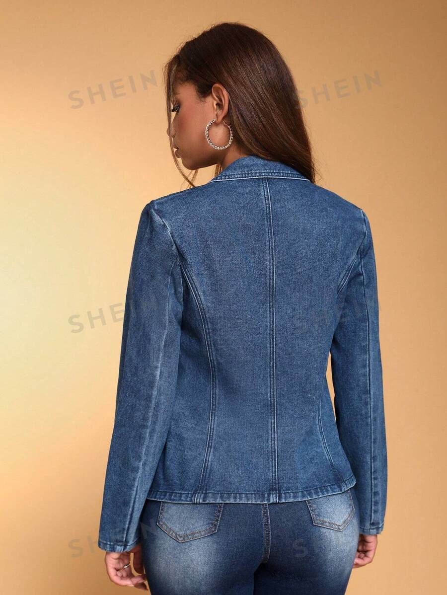 SHEIN BAE Chaqueta Vaquera Retro De Botones Para Mujer Con Diseño De Cintura Ajustada Y A La Moda