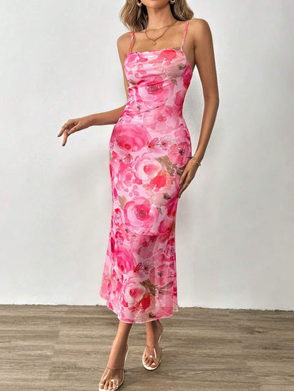 SHEIN Tall Vestido De Cuerpo Largo De Verano Ajustado Con Estampado Floral Para Las Vacaciones De Primavera