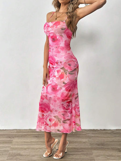 SHEIN Tall Vestido De Cuerpo Largo De Verano Ajustado Con Estampado Floral Para Las Vacaciones De Primavera