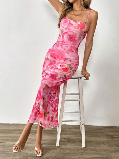 SHEIN Tall Vestido De Cuerpo Largo De Verano Ajustado Con Estampado Floral Para Las Vacaciones De Primavera