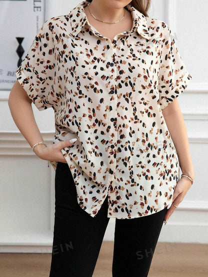 SHEIN Clasi Camisa de manga corta de primavera verano de talla grande con estampado para uso diario y ocasiones casuales