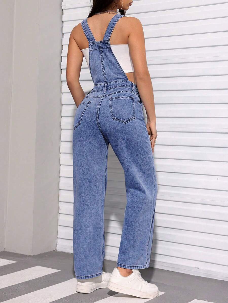 SHEIN PETITE Overoles de mezclilla para mujer de estilo simple y sólido para uso diario