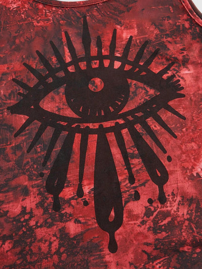 ROMWE Grunge Punk Camiseta sin mangas punk con diseño anudado teñido y estampado de ojos negros misteriosos para chicas callejeras mujer