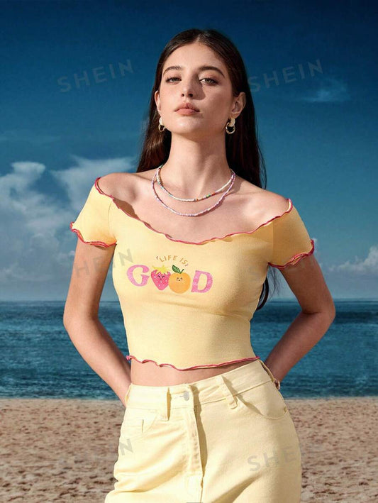 Sam Art Camiseta de mujer informal con corte elegante y patrón, con cuello ondulado colorido