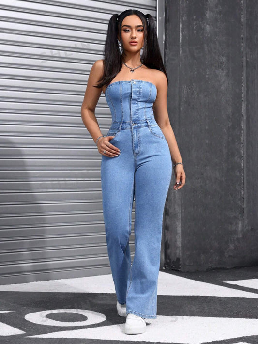 SHEIN EZwear Petos y monos de mezclilla para mujer