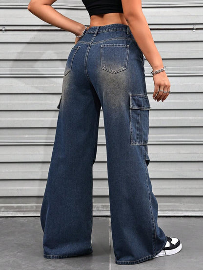 SHEIN ICON Pantalón de carga de mezclilla vintage elegante para mujer