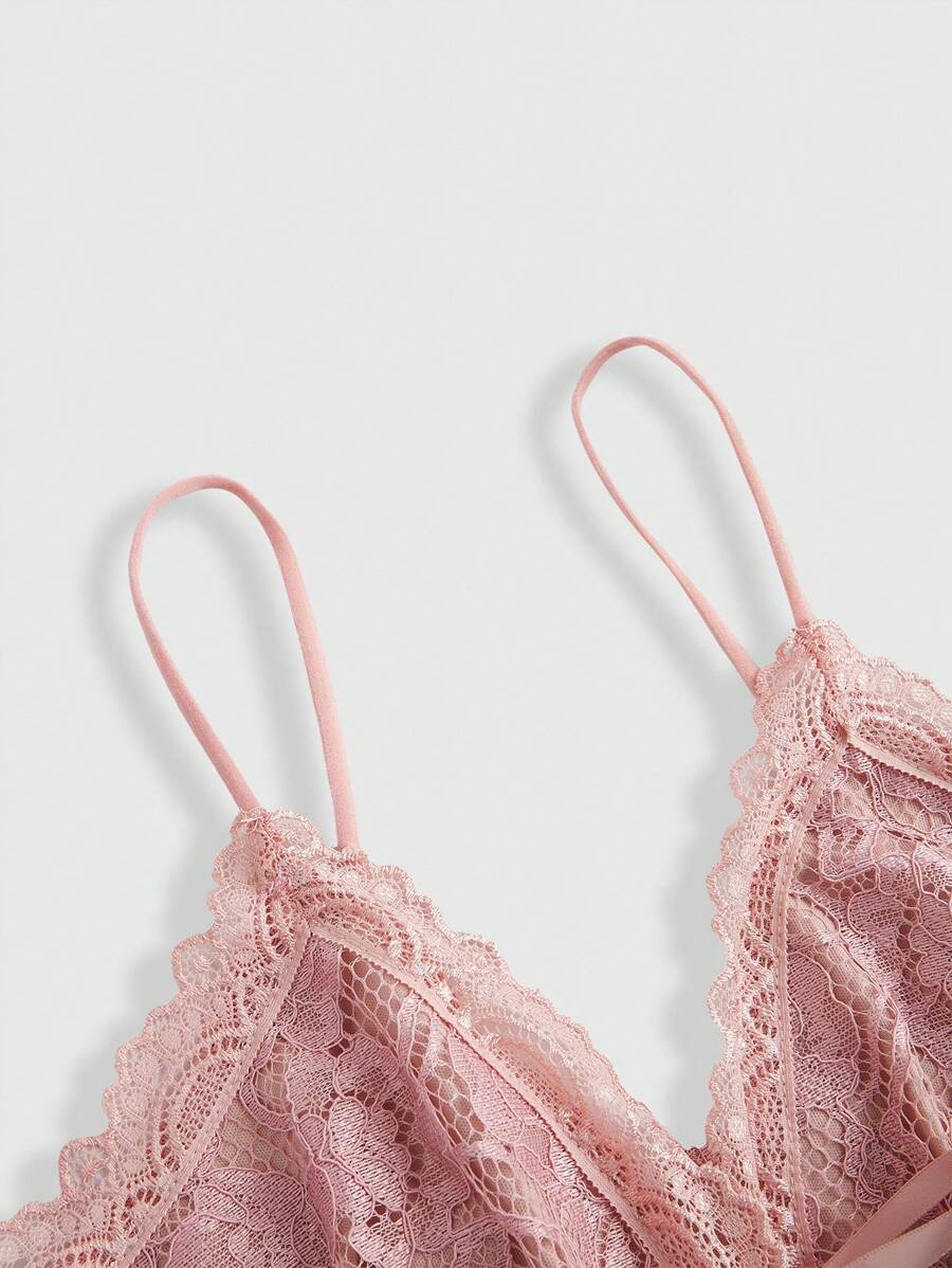 ROMWE Kawaii Camisola rosa elegante y graciosa para mujer con ribete de encaje y correa de lazo, estilo chica del bosque