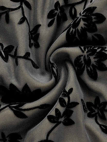 ROMWE Goth Vestido de estilo gótico victoriano con flores flocadas para mujer con tirantes de espagueti y cintura ajustada en línea A