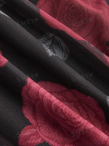 ROMWE Top sin tirantes para damas con diseño de rosa y cinta